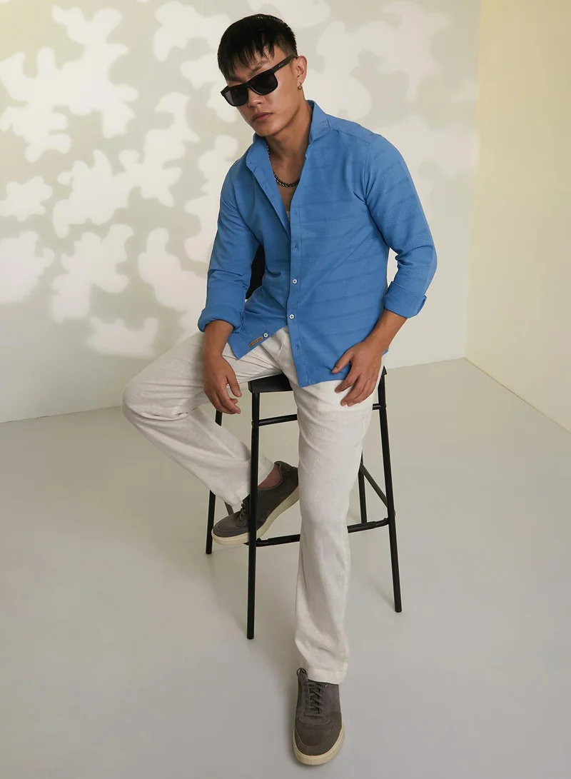 CAHOOT  Men's Sky Blue Chevron-Textured Shirt for Men | Best Price UAE