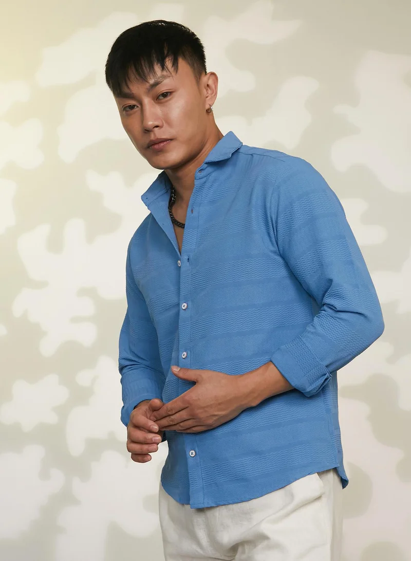 CAHOOT  Men's Sky Blue Chevron-Textured Shirt for Men | Best Price UAE