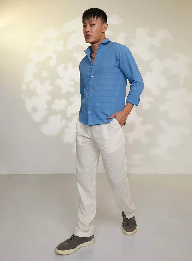 CAHOOT  Men's Sky Blue Chevron-Textured Shirt for Men | Best Price UAE