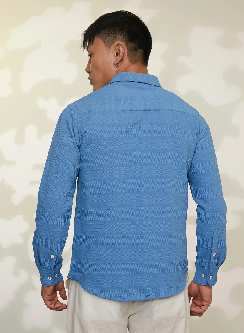 CAHOOT  Men's Sky Blue Chevron-Textured Shirt for Men | Best Price UAE