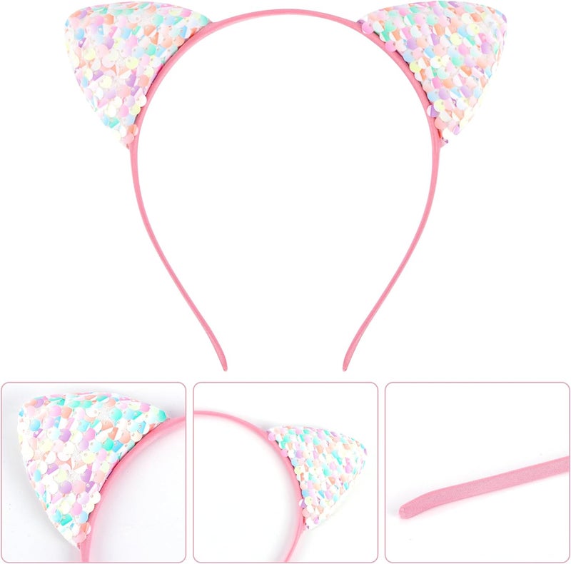 Chanaco Cat Ears Headbands 10Pcs Set Sequin Cat Headband Party Decorations Cute Glitter Hair Hoops for Girls Shiny Adult Gabby Headwear Halloween Costume Hair Accessories Favors Birthday Gifts - Image 4