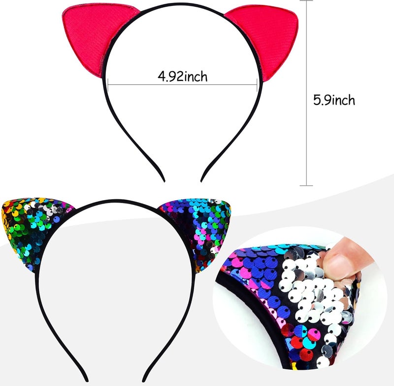 Chanaco Cat Ears Headbands 10Pcs Set Sequin Cat Headband Party Decorations Cute Glitter Hair Hoops for Girls Shiny Adult Gabby Headwear Halloween Costume Hair Accessories Favors Birthday Gifts - Image 3