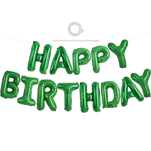 TONIFUL Green Happy Birthday Balloons Banner 16 Inch Mylar Foil Letters Birthday Sign Banner Bunting Reusable for Girls Boys Kids Adults Birthday Decorations and Graduation Party Supplies - Image 1