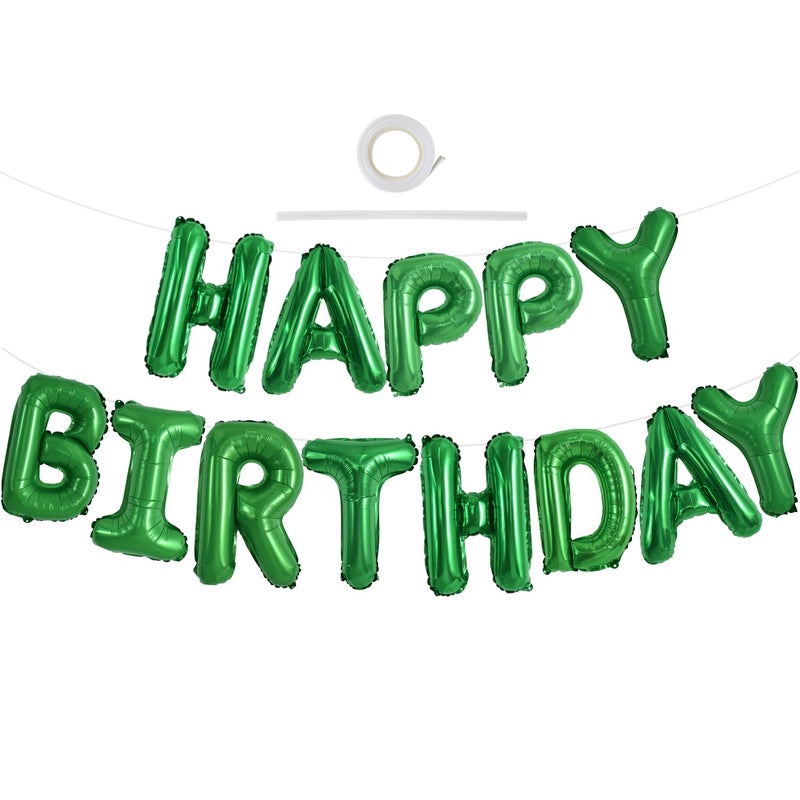 TONIFUL Green Happy Birthday Balloons Banner 16 Inch Mylar Foil Letters Birthday Sign Banner Bunting Reusable for Girls Boys Kids Adults Birthday Decorations and Graduation Party Supplies - Image 2