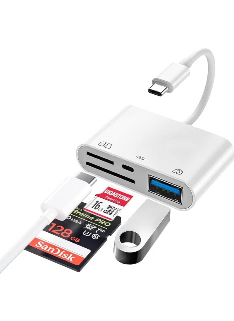 Rock Pow - USB C SD Card Reader Adapter 4 Ports, Camera Memory SD Card Reader for iPhone 15, USB C Male to USB Female Micro SD TF Power Charging Splitter for iPad Pro, MacBook Pro and More USB C Devices - Image 1