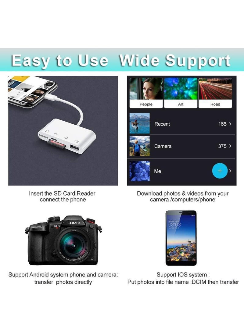 Rock Pow - USB C SD Card Reader Adapter 4 Ports, Camera Memory SD Card Reader for iPhone 15, USB C Male to USB Female Micro SD TF Power Charging Splitter for iPad Pro, MacBook Pro and More USB C Devices - Image 1