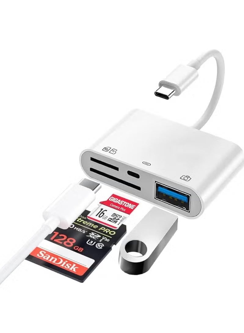 Rock Pow USB C SD Card Reader Adapter 4 Ports, Camera Memory SD Card Reader for iPhone 15/iPhone 16/USB C Male to USB Female Micro SD TF Power Charging Splitter for iPad Pro, MacBook Pro and More USB C Devices  - Image 1