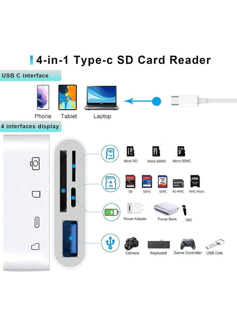 Rock Pow - USB C SD Card Reader Adapter 4 Ports, Camera Memory SD Card Reader for iPhone 15, USB C Male to USB Female Micro SD TF Power Charging Splitter for iPad Pro, MacBook Pro and More USB C Devices - Image 1