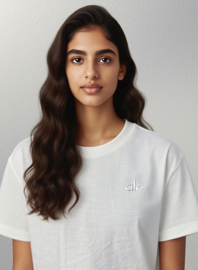 ألو تي شيرت ألو فضفاض للرجال والنساء، صيفي ناعم كاجوال بأكمام قصيرة للجنسين - أبيض - Image 2