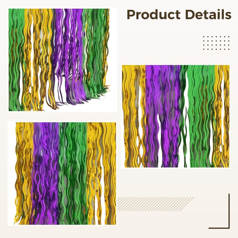 Disposable Aluminum Foil Table Cover Mardi Gras 75 X 275 Cm 29.5 X 108 In Metallic Streamer Violet Green Gold Colorful Design Table Skirt For Parties Festivals And Celebrations - Image 3