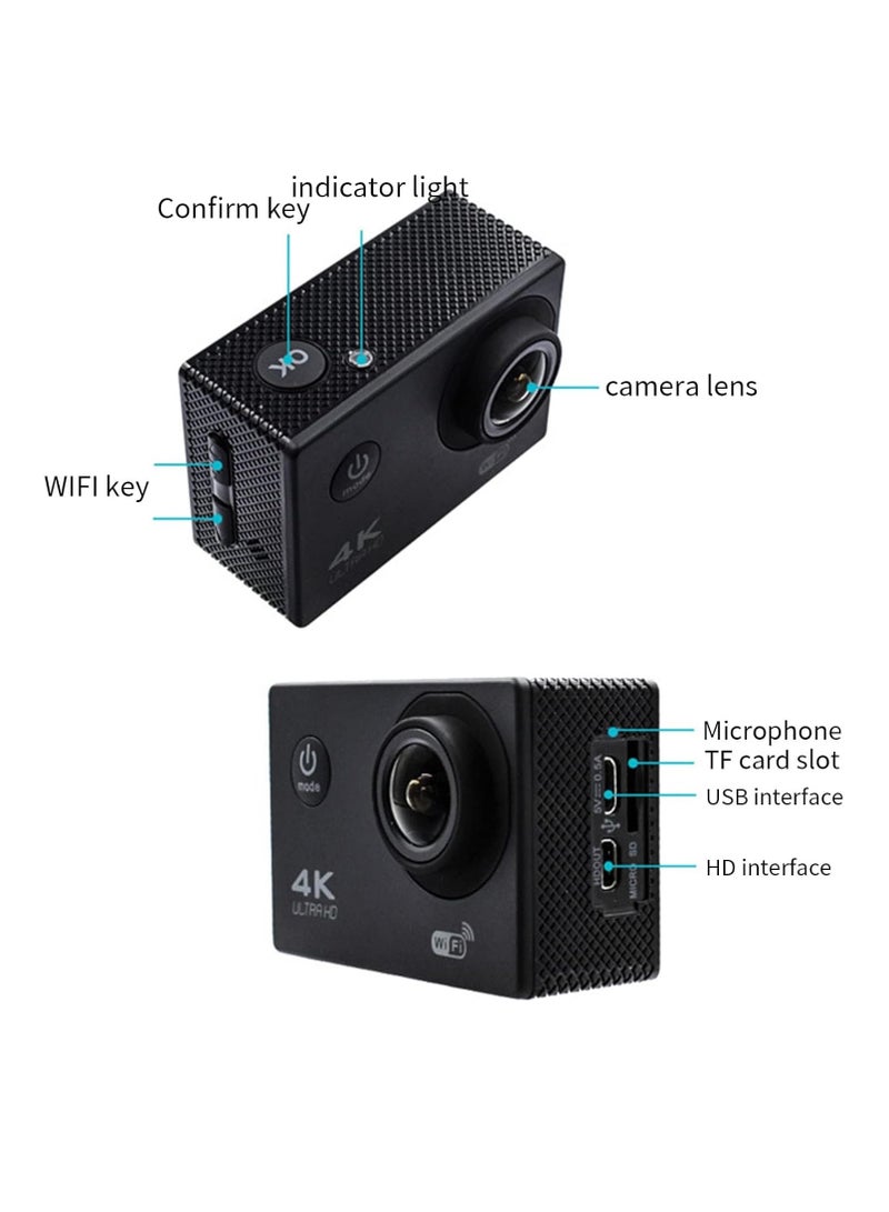 4k Ultra HD Action Camera, 30fps Anti Shake EIS Sports Cameras, Lightweight Waterproof Underwater Camera, Portable Durable Wide Angle Video Camera For Outdoor Sports, (1pc, Blue) - Image 2