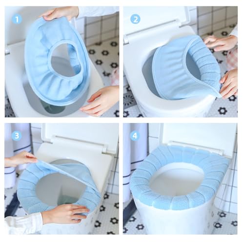 Guojanfon Bathroom Soft Thicker Warmer Stretchable Washable Cloth Toilet Seat Cover Pads () - Image 3
