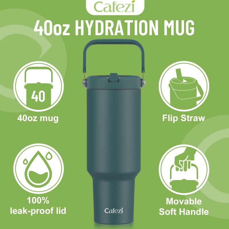 Cafezi 40 oz Tumbler with Handle and Straw, Vacuum Insulated Tumblers with Flip Straw and Top Handle, Reusable Insulated Cup for Home, Outdoors, Leakproof, Fits in Cup Holder, Cold for 30 Hours - Image 4