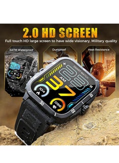 XQOOPS Military Smart Watch for Men 3ATM Waterproof Watch 2.0'' Big Screen Rugged Tactical Smartwatch 430mAh Fitness Tracker with Heart Rate Sleep Monitor Outdoor Pedometer Answer Call for iPhone Android  - Image 3