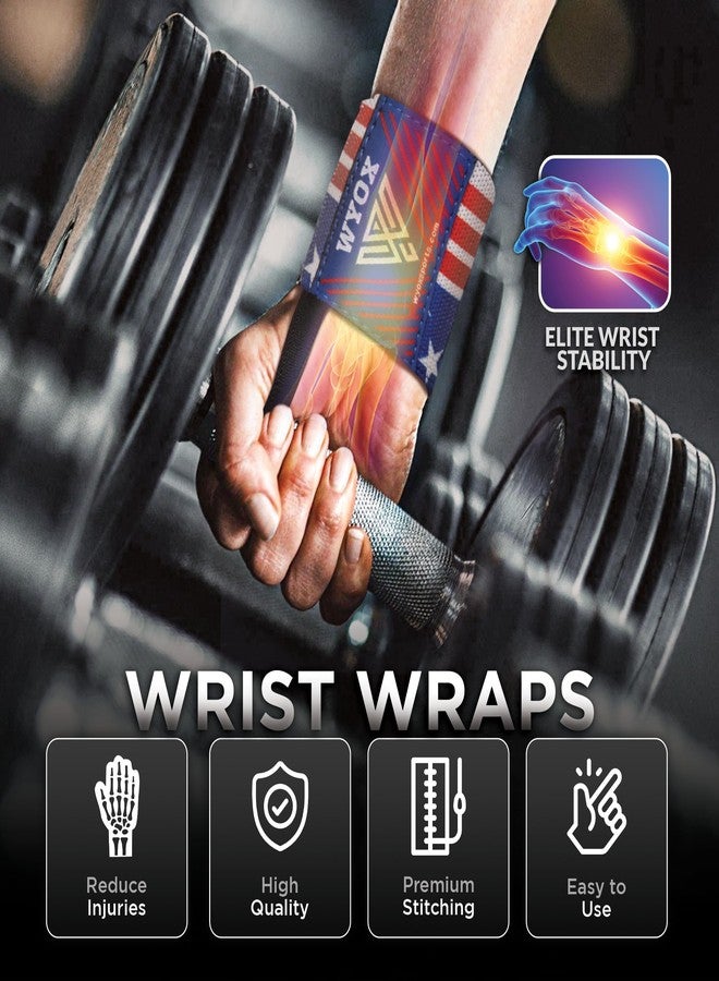 WYOX Weightlifting Wrist Wraps 21" – Professional Wrist Support with Thumb Loop for Powerlifting, Strength Training, Bodybuilding, Gym Workout – Heavy Duty Wraps for Men & Women (USA Flag) - Image 4