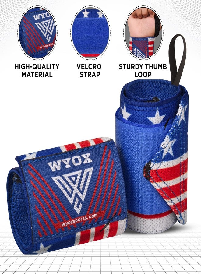WYOX Weightlifting Wrist Wraps 21" – Professional Wrist Support with Thumb Loop for Powerlifting, Strength Training, Bodybuilding, Gym Workout – Heavy Duty Wraps for Men & Women (USA Flag) - Image 2