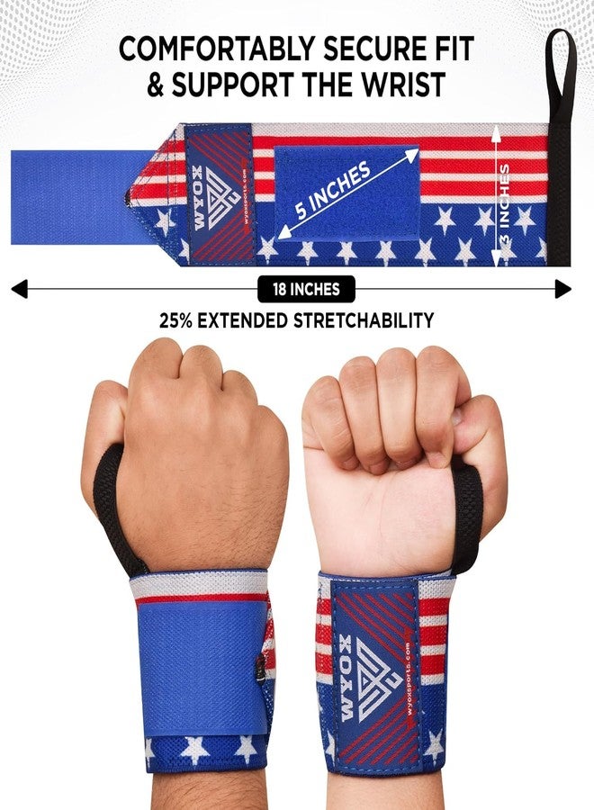 WYOX Weightlifting Wrist Wraps 21" – Professional Wrist Support with Thumb Loop for Powerlifting, Strength Training, Bodybuilding, Gym Workout – Heavy Duty Wraps for Men & Women (USA Flag) - Image 5