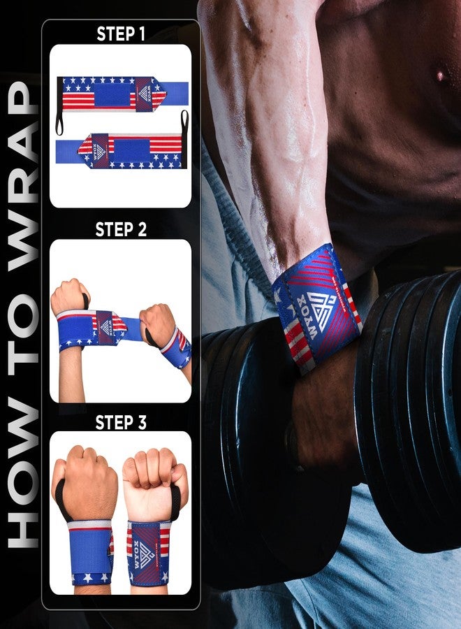 WYOX Weightlifting Wrist Wraps 21" – Professional Wrist Support with Thumb Loop for Powerlifting, Strength Training, Bodybuilding, Gym Workout – Heavy Duty Wraps for Men & Women (USA Flag) - Image 3