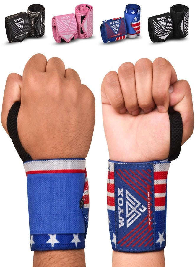 WYOX Weightlifting Wrist Wraps 21" – Professional Wrist Support with Thumb Loop for Powerlifting, Strength Training, Bodybuilding, Gym Workout – Heavy Duty Wraps for Men & Women (USA Flag) - Image 1