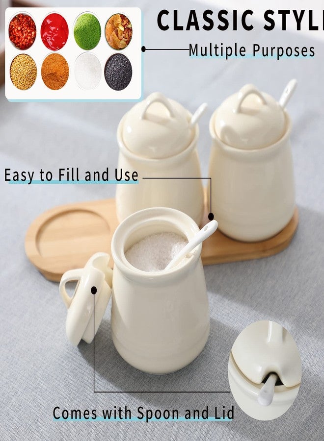 HAOTOP Porcelain Condiment Jar 3 Pack Set with Tray, 12 Ounces Beige - Image 5