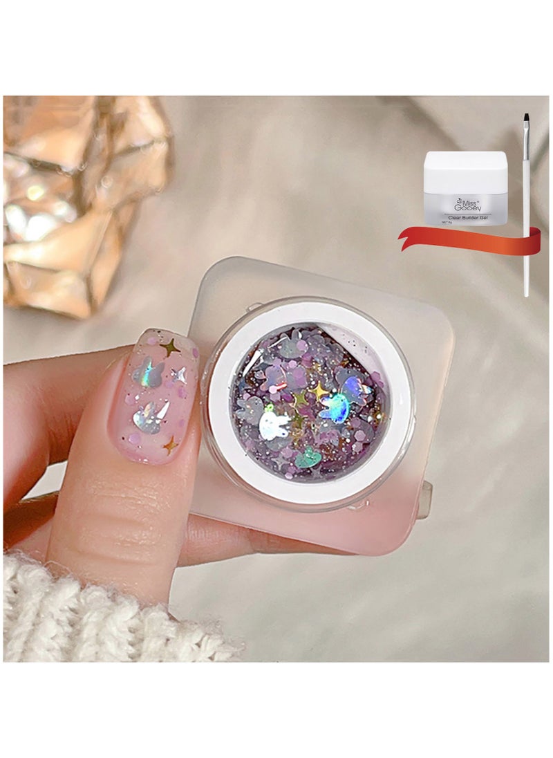 Miss Gooey Nail Polish Colors Cream Solid Gel, Colorful Waterproof Rabbit Star, Sequins Quick Dry 60 Seconds Salon Quality Bright off UV Lamp Required Home Dry Manicure 8g with Brush  - Image 1