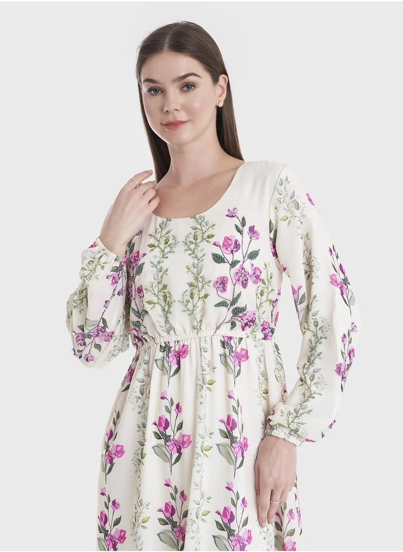 كشخة Botanic Digital Print Georgette Dress