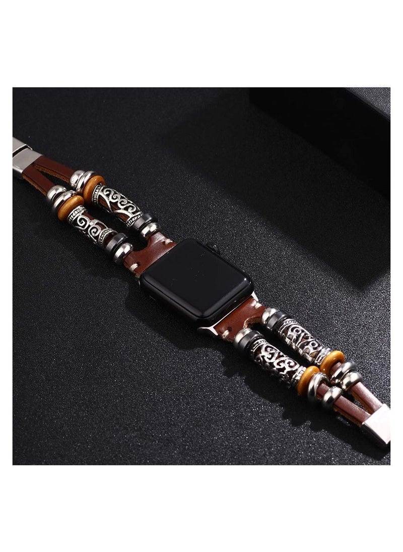 Y&D Compatible with Apple Watch Band Boho Fancy Multilayer Leather Bracelet Vintage for Series7/6/5/4/3/SE  - Image 3
