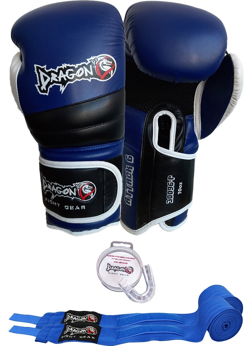Dragon Attack 6 Boxing Gloves Kick Boxing Muay Thai Boxing Gloves Bandage and Mouthguard Set of 3  - Image 1