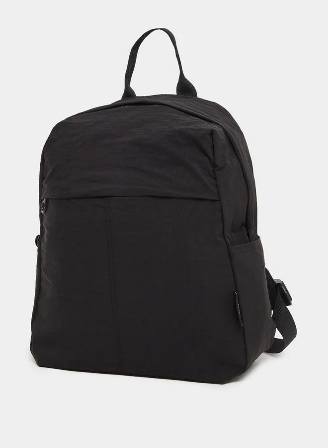 Styli Styli Black Plain Backpack with Zip Closure