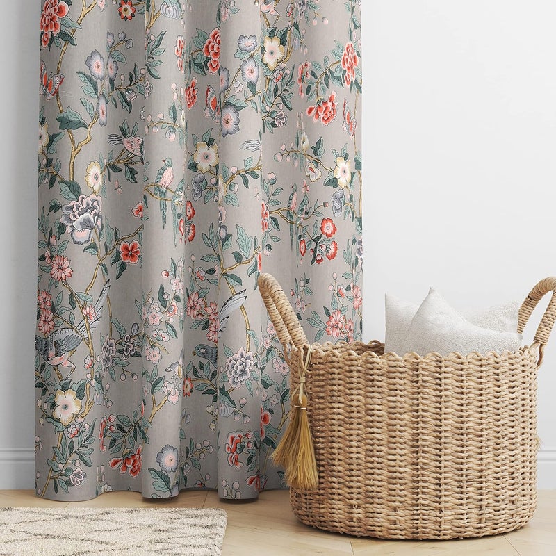 CHICERY 100 Cotton Printed Curtains for Long Door 9 Feet Set of 2 Room Darkening Canvas Long Door Curtains for Home Decor with Stainless Steel Rings Long Door9 FeetGrey Dove - Image 2