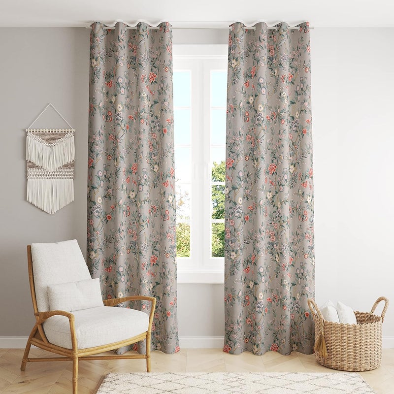 CHICERY 100 Cotton Printed Curtains for Long Door 9 Feet Set of 2 Room Darkening Canvas Long Door Curtains for Home Decor with Stainless Steel Rings Long Door9 FeetGrey Dove - Image 1