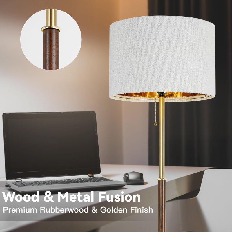 LALISU Wood Floor Lamp for Living Room Gold Traditional Farmhouse Floor Lamps Mid-Century Pole Lamp with Linen Lamp Shade, Standing Tall Floor Lamps for Bedrooms and Office (Gold) - Image 4