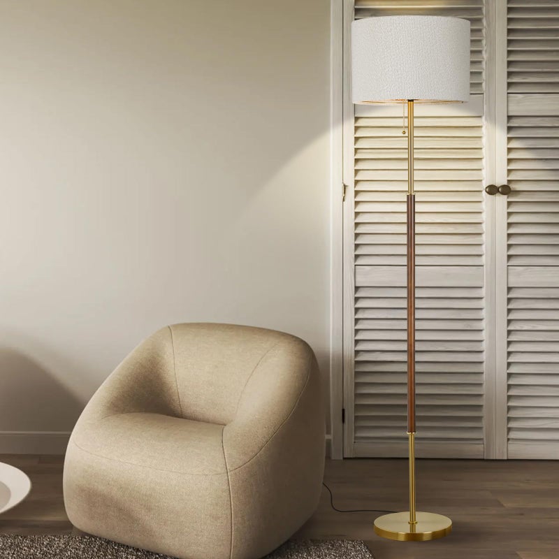 LALISU Wood Floor Lamp for Living Room Gold Traditional Farmhouse Floor Lamps Mid-Century Pole Lamp with Linen Lamp Shade, Standing Tall Floor Lamps for Bedrooms and Office (Gold) - Image 5