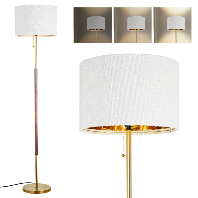 LALISU Wood Floor Lamp for Living Room Gold Traditional Farmhouse Floor Lamps Mid-Century Pole Lamp with Linen Lamp Shade, Standing Tall Floor Lamps for Bedrooms and Office (Gold) - Image 1