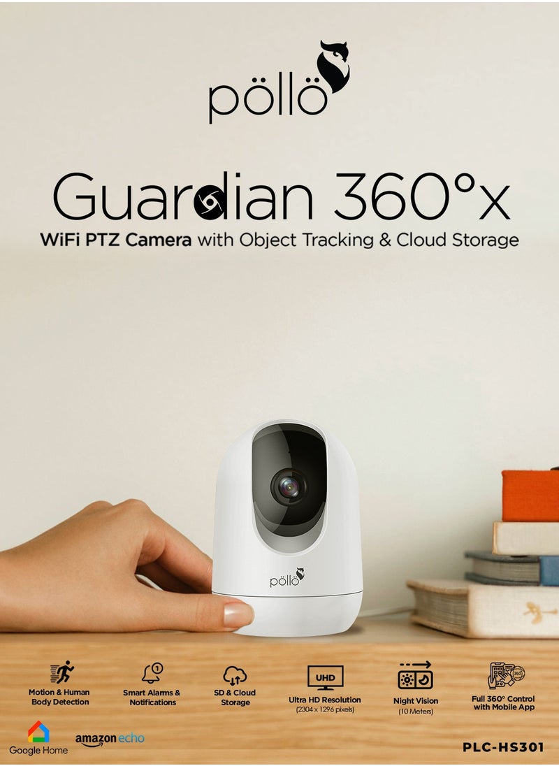 Pollo - 3MP 2K Guardian 360°x Smart Wi-Fi PTZ Security Camera IR Night Vision with 2-Way Audio, Human Tracking, Kids Monitoring, 360 Degree Rotation, Upto 128GB Micro SDCard Supported - Image 1