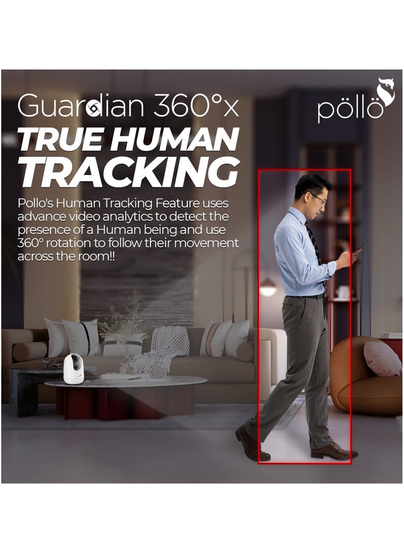 Pollo - 3MP 2K Guardian 360°x Smart Wi-Fi PTZ Security Camera IR Night Vision with 2-Way Audio, Human Tracking, Kids Monitoring, 360 Degree Rotation, Upto 128GB Micro SDCard Supported - Image 1