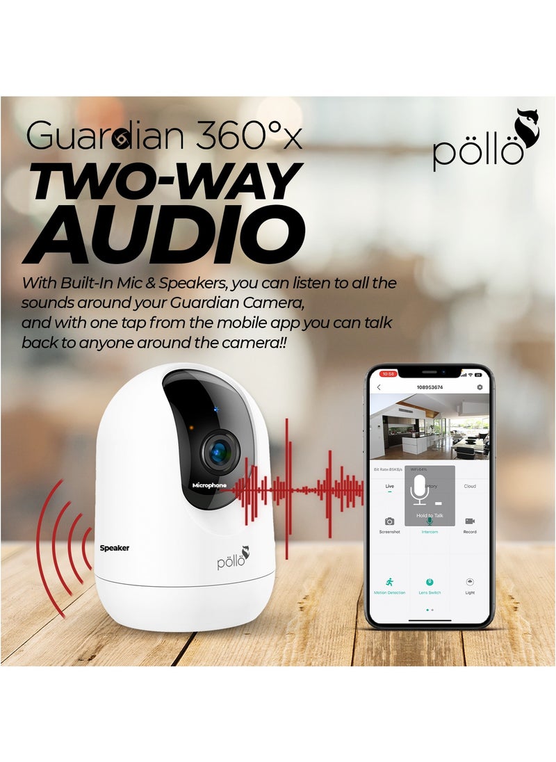 Pollo - 3MP 2K Guardian 360°x Smart Wi-Fi PTZ Security Camera IR Night Vision with 2-Way Audio, Human Tracking, Kids Monitoring, 360 Degree Rotation, Upto 128GB Micro SDCard Supported - Image 1