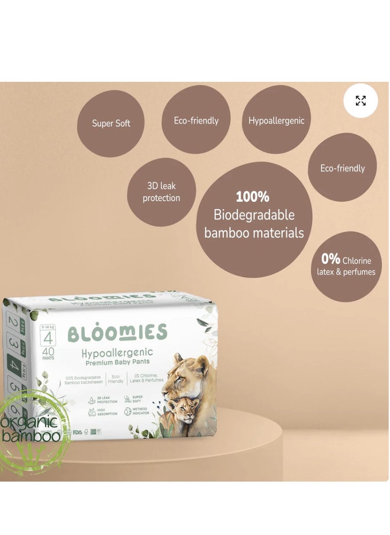 Bloomies - Organic Bamboo Baby Pants Size 4 (9-14kg baby) 40pcs| Eco-friendly, Hypoallergenic, Non-toxic, Breathable Pullups - Image 1