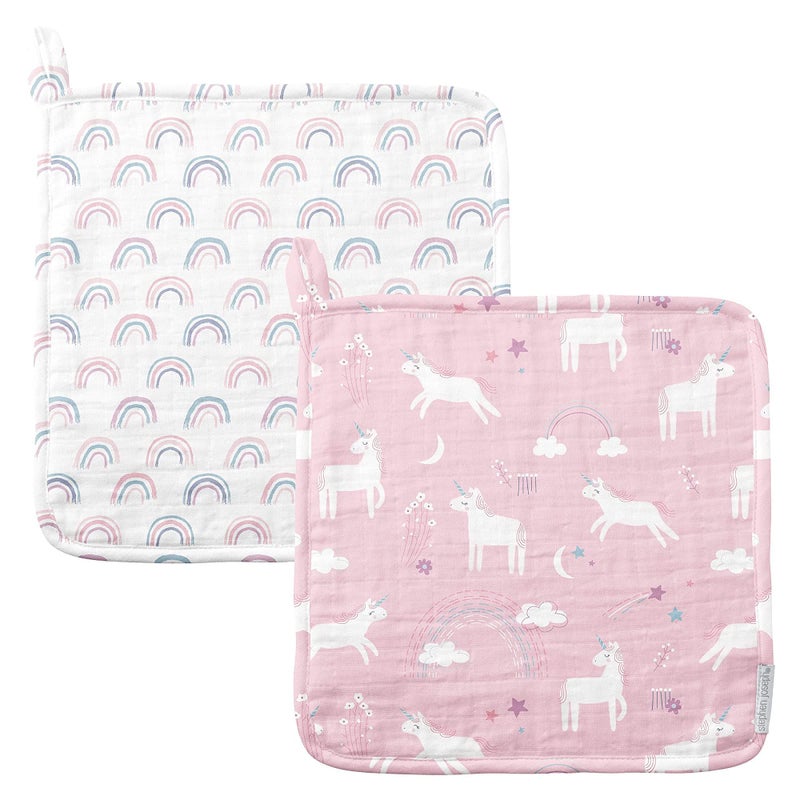 Stephen Joseph, Baby and Toddler Washcloths, Muslin Washcloth, 10"x10" inches - Unicorn Set of 2