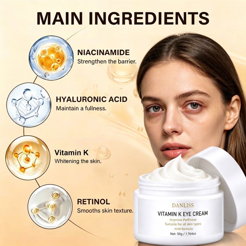 Danliss Vitamin K Eye Cream 50g - Gently reduces puffiness, soothes all skin types, and improves puffy eyes. (Large capacity) - Image 3