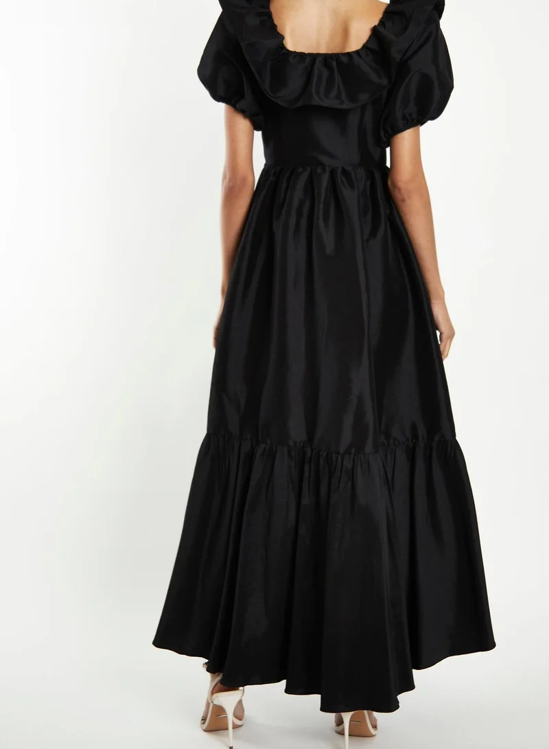 True Decadence Reagan Black Taffeta Square-Neck Tiered Midaxi-Dress