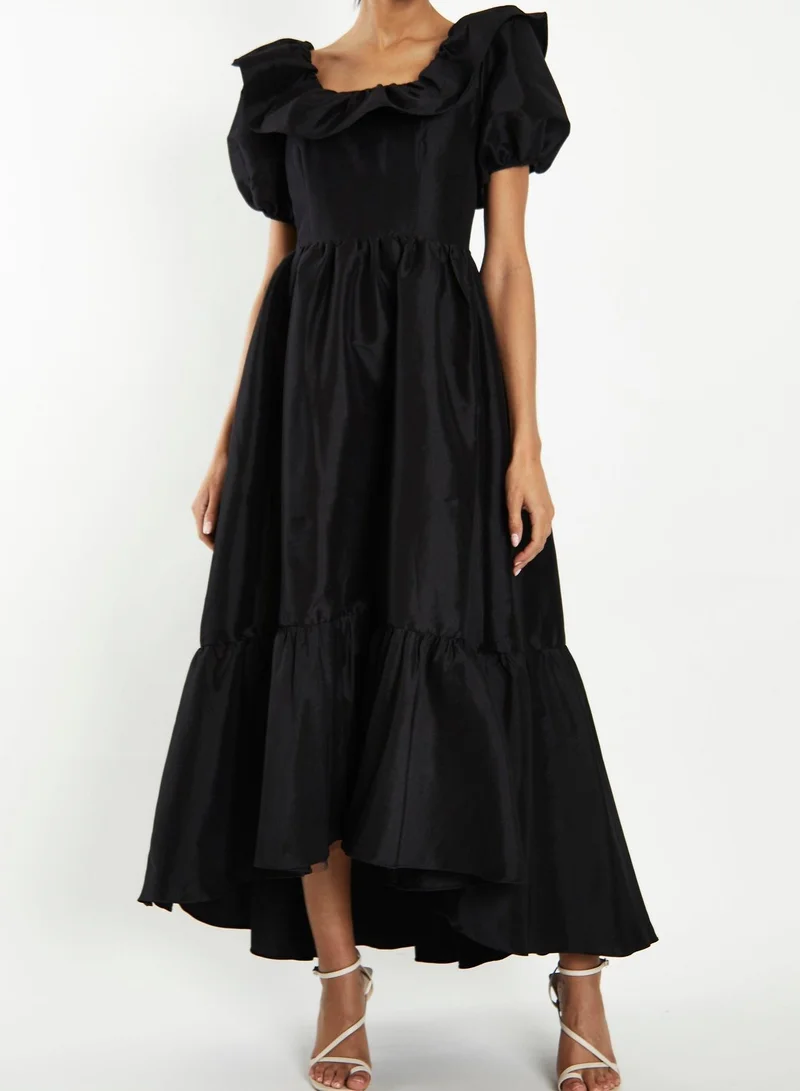 ترو ديكادينس Reagan Black Taffeta Square-Neck Tiered Midaxi-Dress