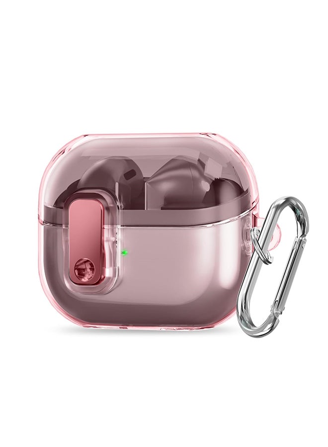 O Ozone For Samsung Galaxy Buds3 Case & Galaxy Buds 3 Pro Case Cover Anti-drop Anti-scratch Lock Clip Flexible TPU Clear Protection Case with Carabiner- Pink
