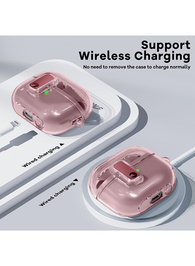 O Ozone For Samsung Galaxy Buds3 Case & Galaxy Buds 3 Pro Case Cover Anti-drop Anti-scratch Lock Clip Flexible TPU Clear Protection Case with Carabiner- Pink  - Image 5