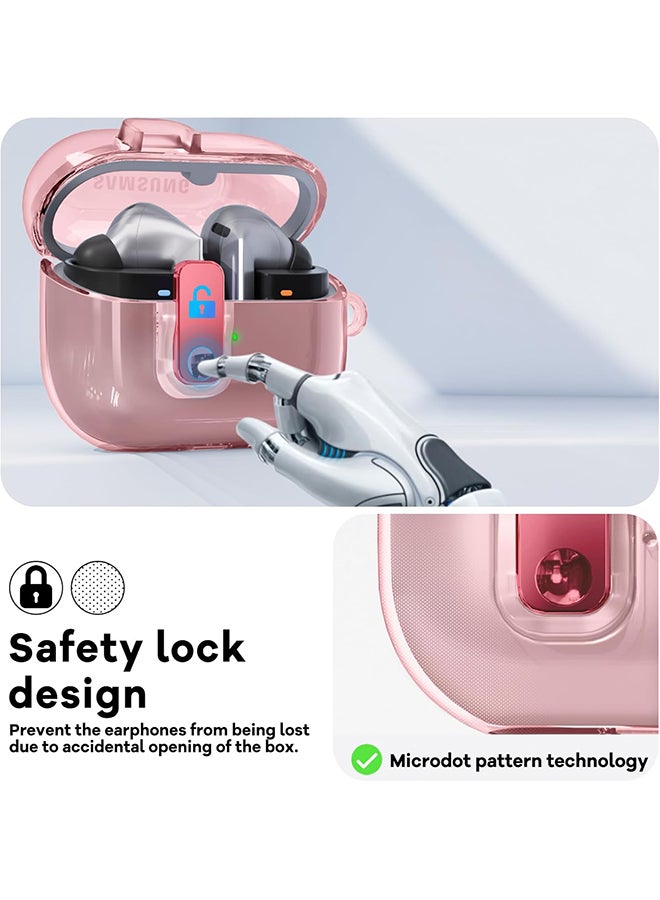 O Ozone For Samsung Galaxy Buds3 Case & Galaxy Buds 3 Pro Case Cover Anti-drop Anti-scratch Lock Clip Flexible TPU Clear Protection Case with Carabiner- Pink  - Image 4