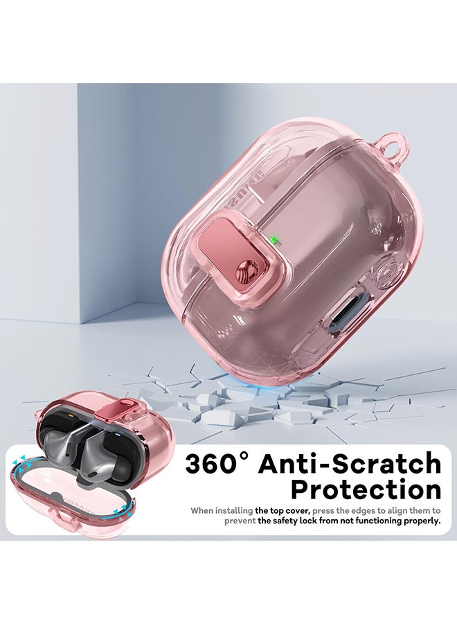 O Ozone For Samsung Galaxy Buds3 Case & Galaxy Buds 3 Pro Case Cover Anti-drop Anti-scratch Lock Clip Flexible TPU Clear Protection Case with Carabiner- Pink  - Image 3