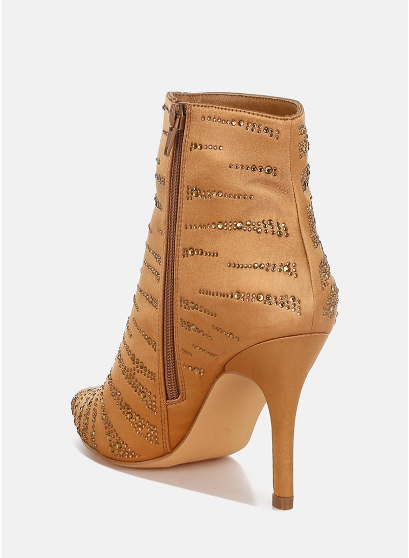 London Rag Women's Satin Rhinestone Ankle Party Boots in Brown - Image 3