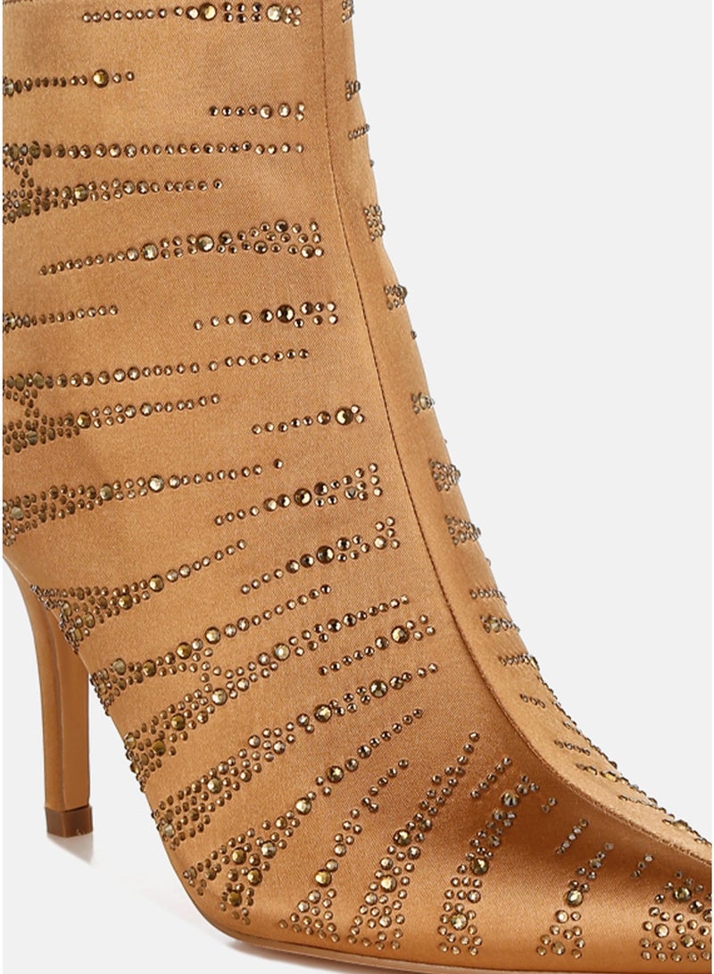 London Rag Women's Satin Rhinestone Ankle Party Boots in Brown - Image 4