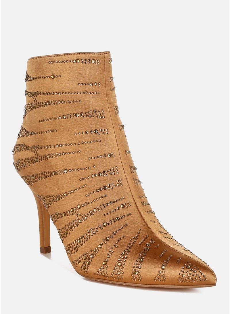 London Rag Women's Satin Rhinestone Ankle Party Boots in Brown - Image 2