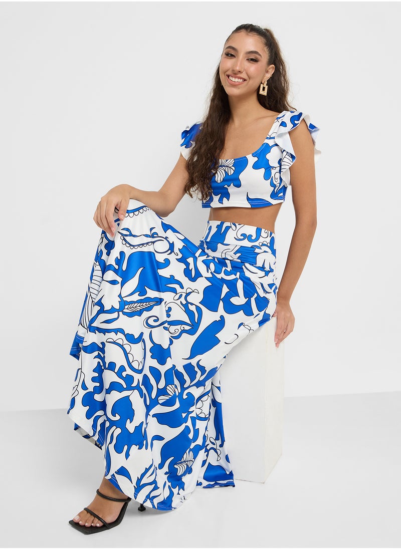 Ginger Floral Print Crop Top & Maxi Skirt Set  - Image 1